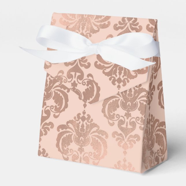 Rose Gold Blush Pink Modern Glam Damask Favor Boxes (Front Side)