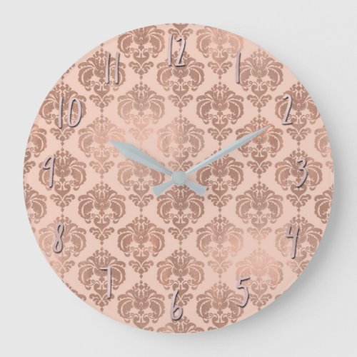 Rose Gold Blush Pink Modern Glam Damask Large Clock