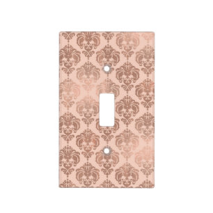 Rose Gold Blush Pink Modern Glam Damask Light Switch Cover