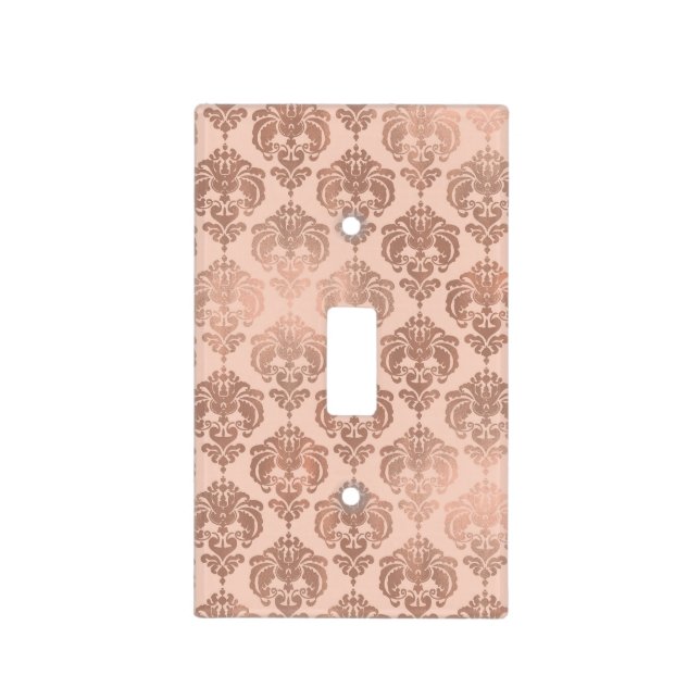 Rose Gold Blush Pink Modern Glam Damask Light Switch Cover (Front)