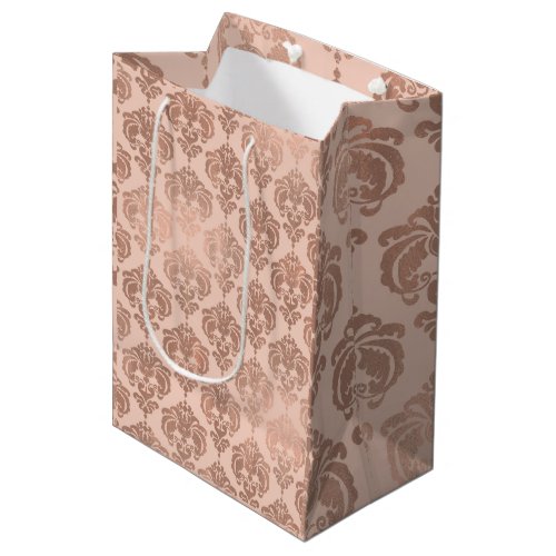 Rose Gold Blush Pink Modern Glam Damask Medium Gift Bag