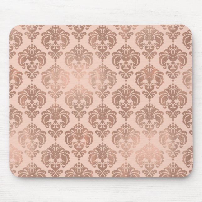 Rose Gold Blush Pink Modern Glam Damask Mouse Pad (Front)