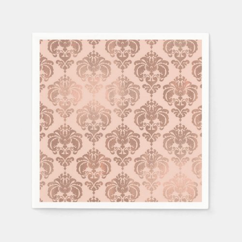 Rose Gold Blush Pink Modern Glam Damask Napkins