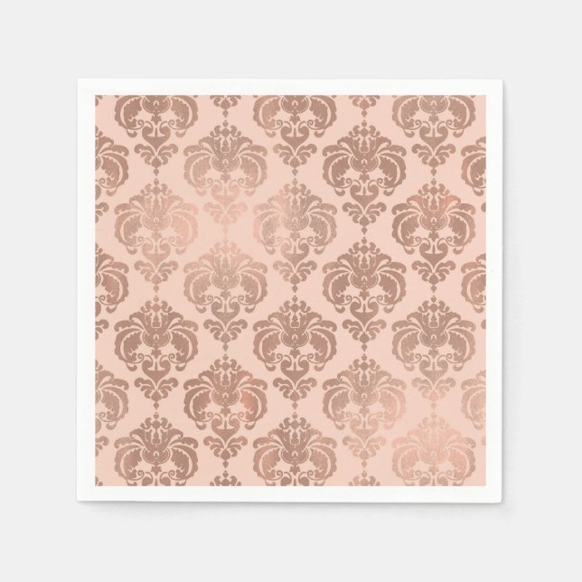 Rose Gold Blush Pink Modern Glam Damask Napkins (Front)