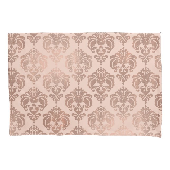 Rose Gold Blush Pink Modern Glam Damask Pillow Case (Front)