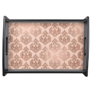 Rose Gold Blush Pink Modern Glam Damask Serving Tray