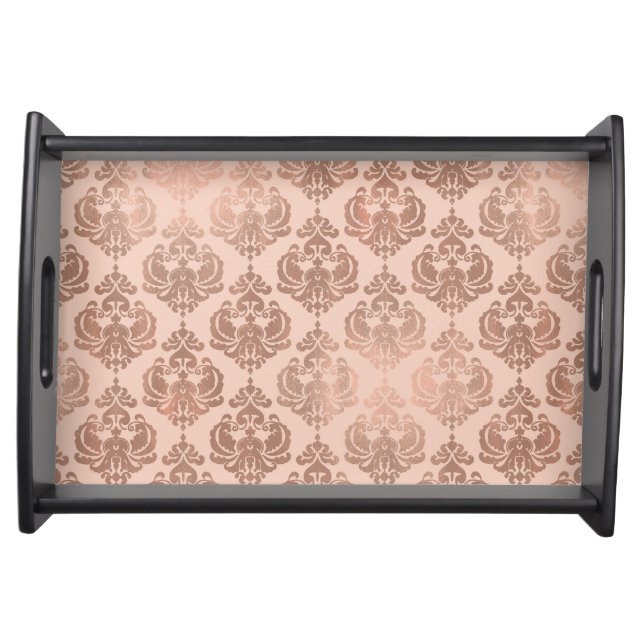 Rose Gold Blush Pink Modern Glam Damask Serving Tray (Front)