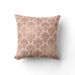 Rose Gold Blush Pink Modern Glam Damask Throw Pillow