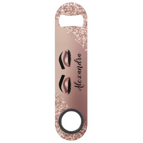 Rose Gold Blush Pink Monogram Glitter Eyelashes Bar Key