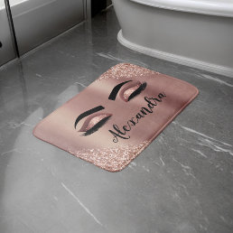 Rose Gold Blush Pink Monogram Glitter Eyelashes Bath Mat