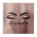 Rose Gold Blush Pink Monogram Glitter Eyelashes Ceramic Tile<br><div class="desc">Rose Gold - Blush Pink Faux Foil Metallic Sparkle Glitter Brushed Metal Monogram Name and Initial Eyelashes (Lashes),  Eyelash Extensions and Eyes Decorative Tile. The design makes the perfect sweet 16 birthday,  wedding,  bridal shower,  anniversary,  baby shower or bachelorette party gift for someone looking for a trendy cool style.</div>