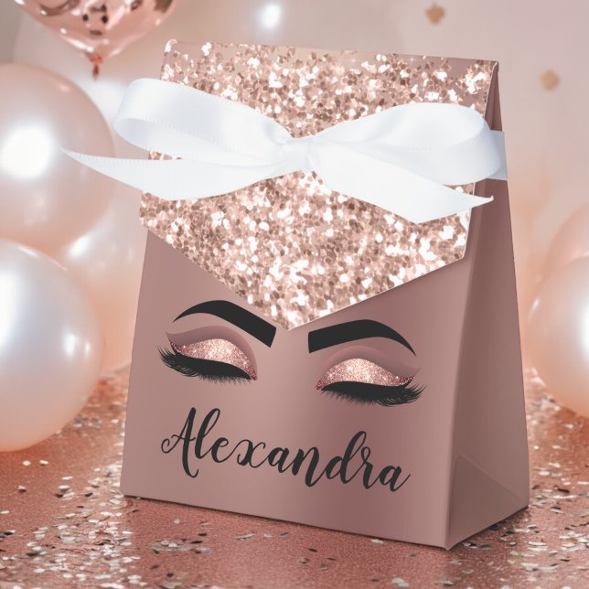 Rose Gold Blush Pink Monogram Glitter Eyelashes Favor Boxes (Creator Uploaded)