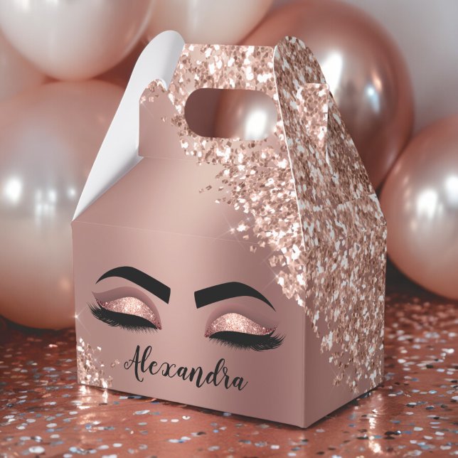 Rose Gold Blush Pink Monogram Glitter Eyelashes Favor Boxes (Creator Uploaded)