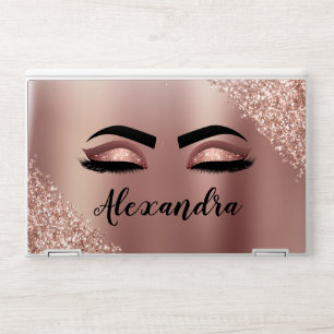 Rose Gold Blush Pink Monogram Glitter Eyelashes HP Laptop Skin