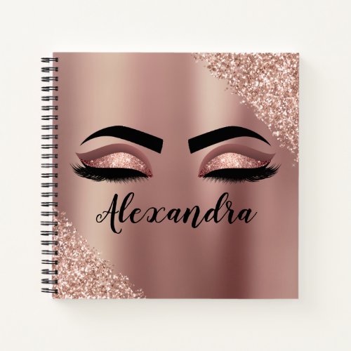 Rose Gold Blush Pink Monogram Glitter Eyelashes Notebook