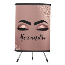 Rose Gold Blush Pink Monogram Glitter Eyelashes Tripod Lamp