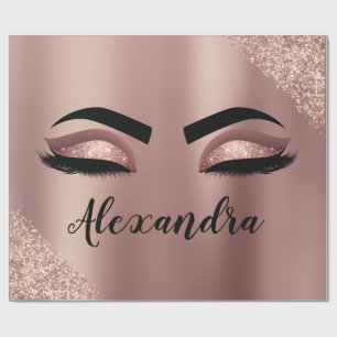 Rose Gold Blush Pink Monogram Glitter Eyelashes Wrapping Paper
