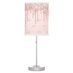 Rose gold blush pink monogram initials table lamp