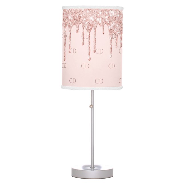 Rose gold blush pink monogram initials table lamp (Front)