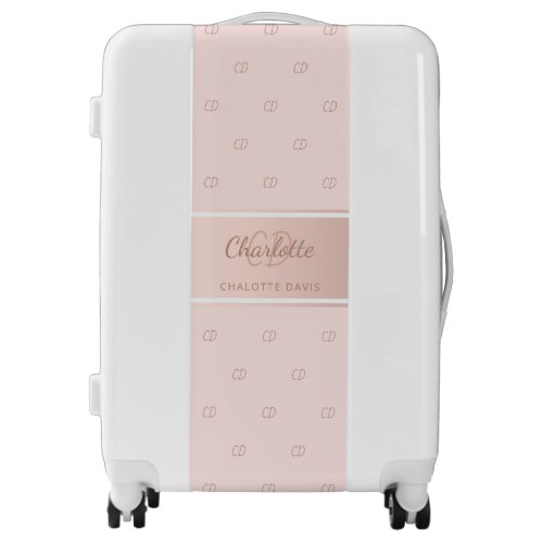 Rose gold blush pink monogram modern name luggage