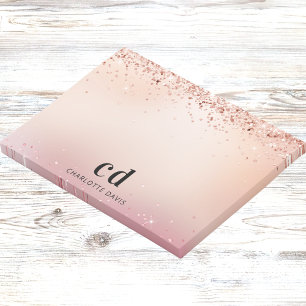 Rose gold blush pink monogram name post-it notes