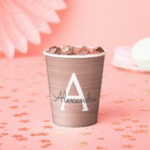 Rose Gold Blush Pink Monogram Paper Cups