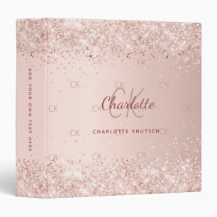 Rose gold blush pink name 3 ring binder