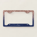 Rose Gold - Blush Pink Navy Blue Glitter Monogram License Plate Frame<br><div class="desc">Rose Gold - Blush Pink and Navy Blue Sparkle Glitter Monogram Name License Plate Frame. This makes the perfect sweet 16 birthday,  wedding,  bridal shower,  anniversary,  baby shower or bachelorette party gift for someone that loves glam luxury and chic styles.</div>