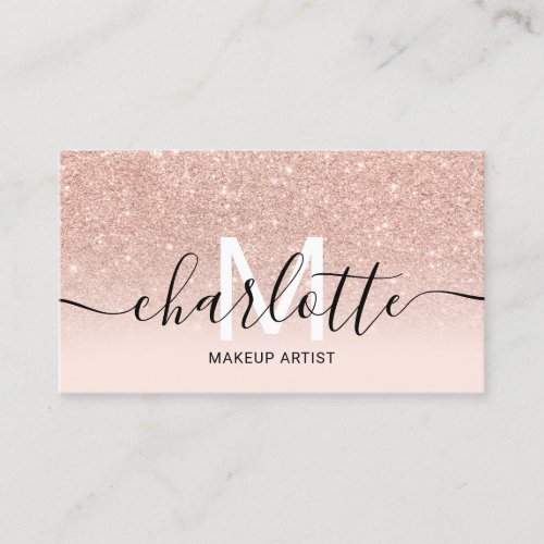 Rose gold blush pink ombre marble name makeup logo business card