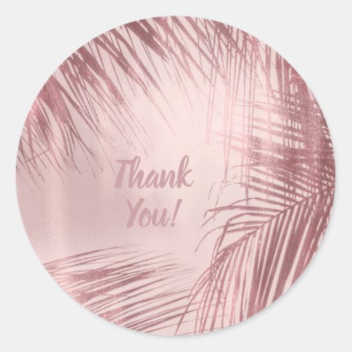 Rose Gold Blush Pink Palm Trees Tropical Wedding Classic Round Sticker