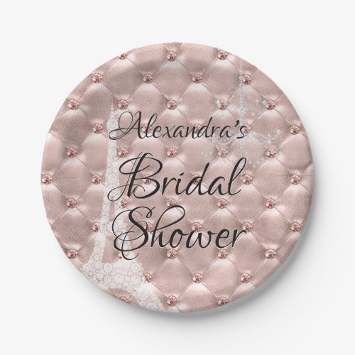 Rose Gold  Blush Pink Paris Bridal Shower Paper Plates