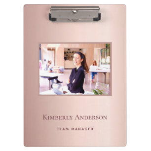 Rose gold blush pink photo name business sports clipboard