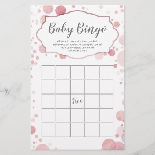 Rose Gold Blush Pink Polka Dots Baby Shower Bingo