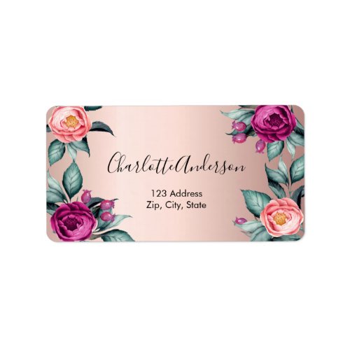 Rose gold blush pink purple floral label