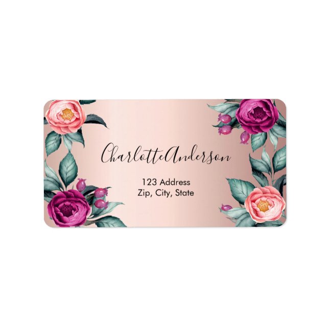 Rose gold blush pink purple floral label (Front)