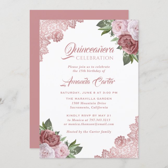 Rose Gold Blush Pink Quinceañera 15th Birthday Invitation (Front/Back)