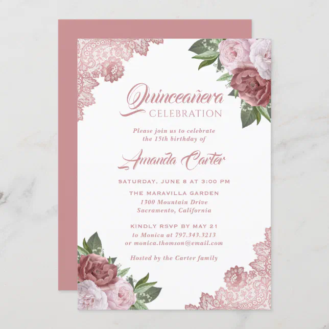 Rose Gold Blush Pink Quinceañera 15th Birthday Invitation | Zazzle