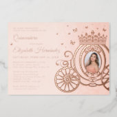 Rose Gold Blush Pink Quinceanera Princess Photo Foil Invitation (Front)