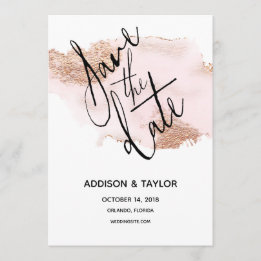 Rose gold blush pink save the date watercolor card