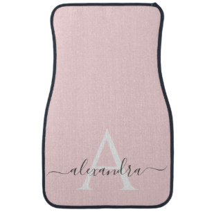 Rose Gold Blush Pink Script Monogram Car Mat