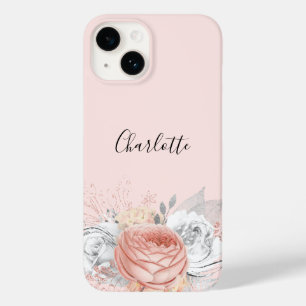 Rose gold blush pink silver foliage name elegant Case-Mate iPhone 14 case