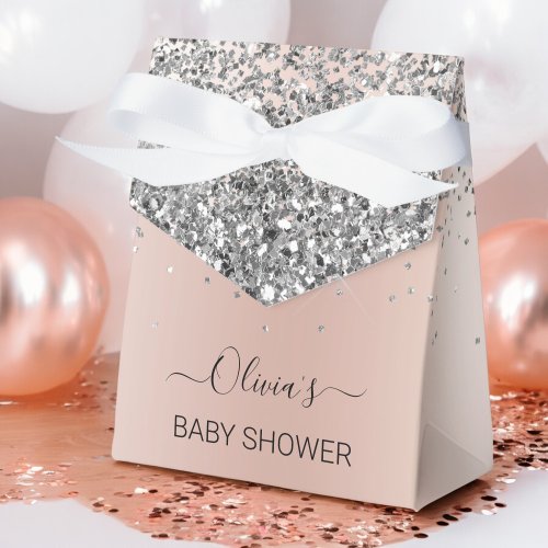 Rose Gold _ Blush Pink Silver Glitter Baby Shower Favor Boxes