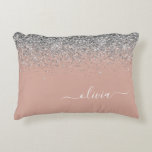 Rose Gold Blush Pink Silver Glitter Monogram Accent Pillow<br><div class="desc">Rose Gold - Blush Pink and Silver Sparkle Glitter Script Monogram Name and Initial Pillow. The pillow makes the perfect sweet 16 birthday,  wedding,  bridal shower,  baby shower or bachelorette party gift for someone decorating her room in rose gold.</div>