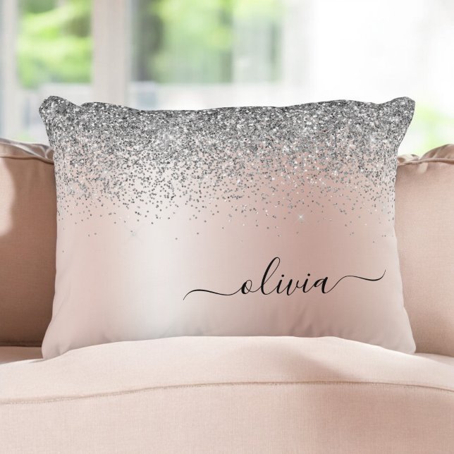 Rose Gold - Blush Pink Silver Glitter Monogram Accent Pillow (Creator Uploaded)