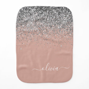 Rose Gold Blush Pink Silver Glitter Monogram Baby Burp Cloth