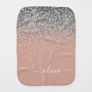 Rose Gold Blush Pink Silver Glitter Monogram Baby Burp Cloth