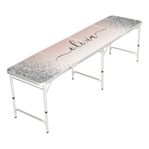 Rose Gold _ Blush Pink Silver Glitter Monogram Beer Pong Table