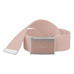 Rose Gold Blush Pink Silver Glitter Monogram Belt