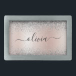 Rose Gold - Blush Pink Silver Glitter Monogram Belt Buckle<br><div class="desc">Rose Gold - Blush Pink and Silver Faux Foil Metallic Sparkle Glitter Brushed Metal Monogram Name Belt Buckle. This makes the perfect graduation, sweet 16 16th, 18th, 21st, 30th, 40th, 50th, 60th, 70th, 80th, 90th, 100th birthday, wedding, bridal shower, anniversary, baby shower or bachelorette party gift for someone that loves...</div>