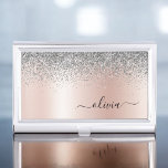 Rose Gold - Blush Pink Silver Glitter Monogram Business Card Case<br><div class="desc">Rose Gold - Blush Pink and Silver Faux Foil Metallic Sparkle Glitter Brushed Metal Monogram Name Business Card Holder. This makes the perfect sweet 16 birthday,  wedding,  bridal shower,  anniversary,  baby shower or bachelorette party gift for someone that loves glam luxury and chic styles.</div>